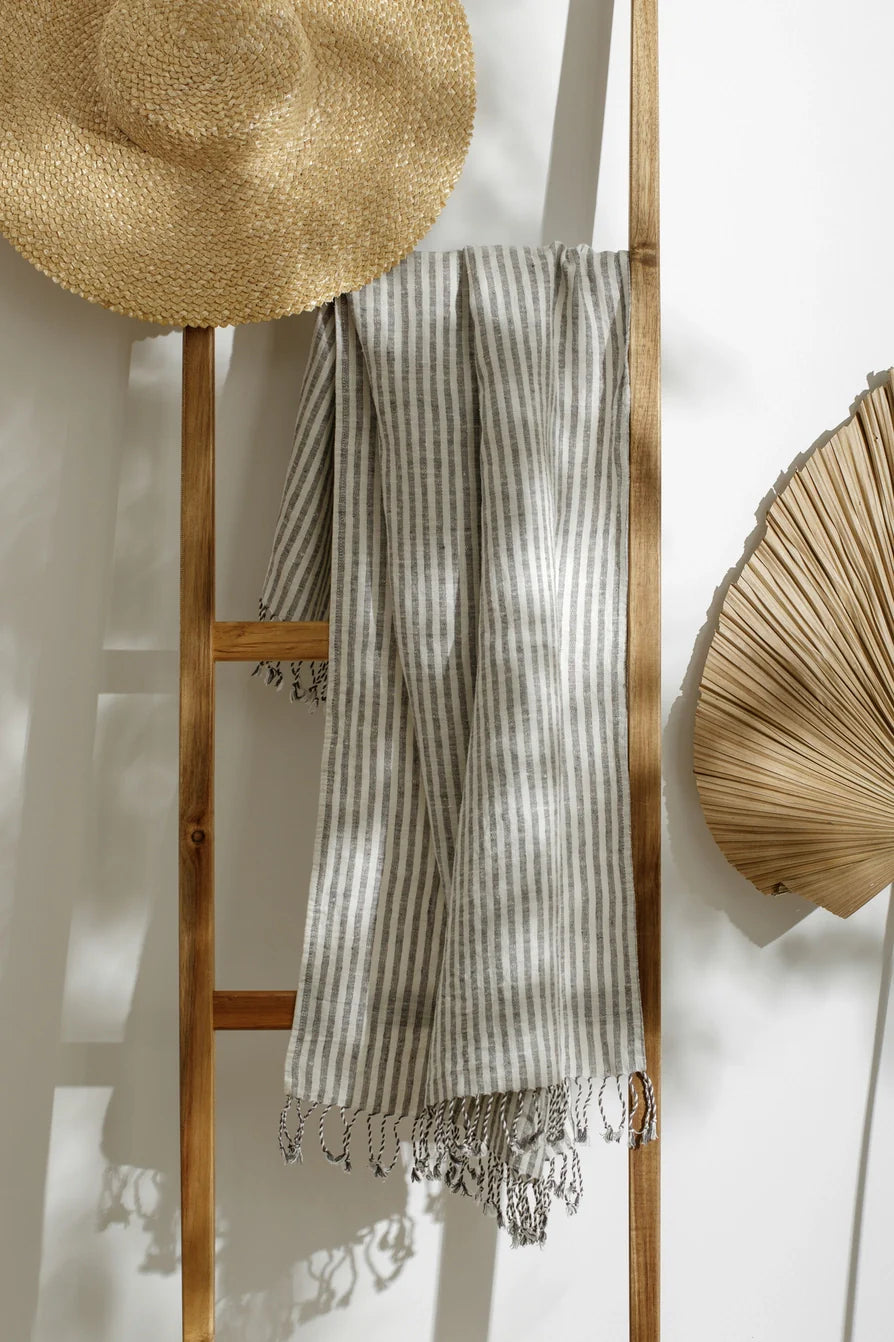 Strandtuch Leinen | Gray striped